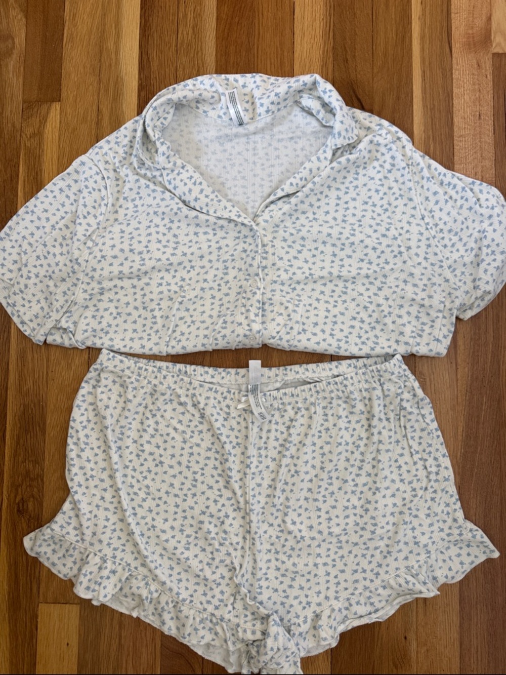 wild fable White Floral Short Pajama Set with Light Blue Print